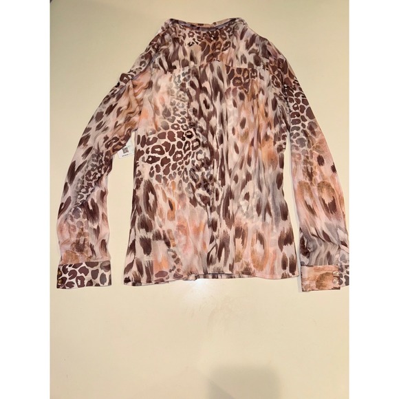 Guess Clouis Sheer Leopard Print Fitted Button Up Blouse M Animal Print Top - Picture 7 of 8